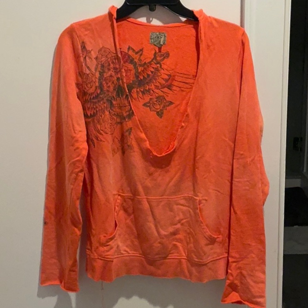 Lucky Brand V Neck Coral Graphic Hoodie